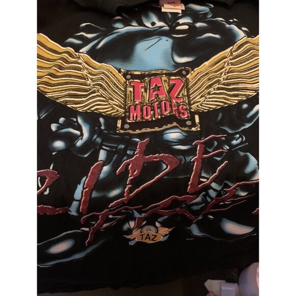 Looney Tunes WB 1997 Vintage L Black Long Sleeve Taz Ride Free Graphic Made USA